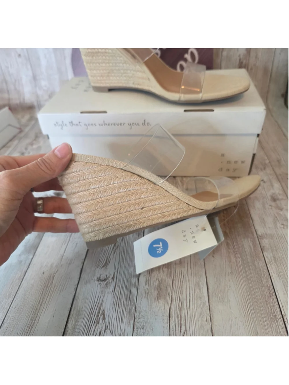 Women's A New Day Wedge Sandals Size 7.5 Beige Clear